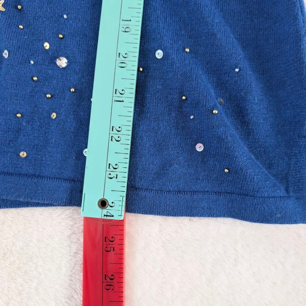 Berek Vintage Blue with Gold Angel Embellishment V-Neck Sweater - Medium - Picture 6 of 10